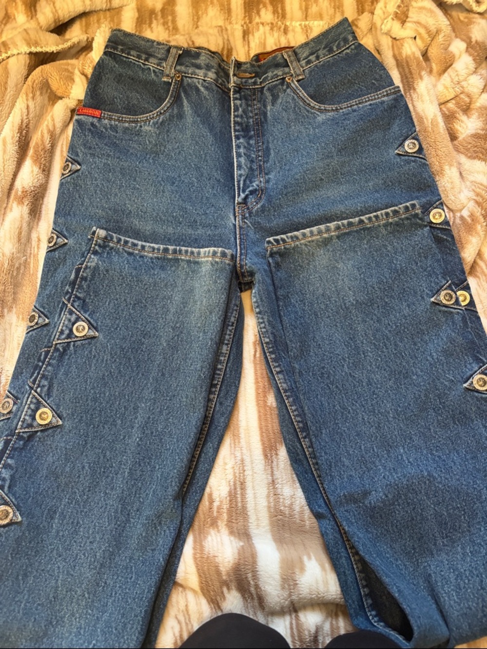 Vintage Lawmen Blue Denim Jeans with Button-Accent Side | Vintage-Inspired - Picture 2 of 5